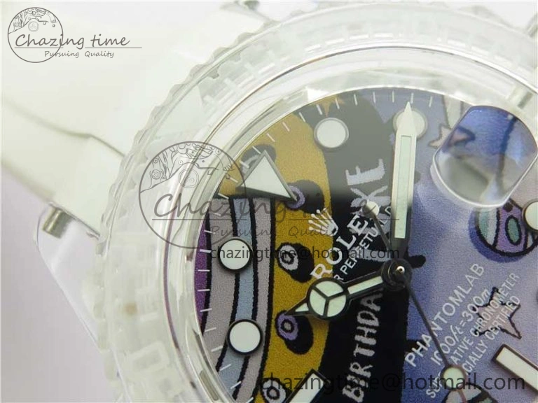 AllSeason Submariner Phantomlab Transparent 3AF Best Edition Blue Space Dial on White Rubber Strap VR 2618