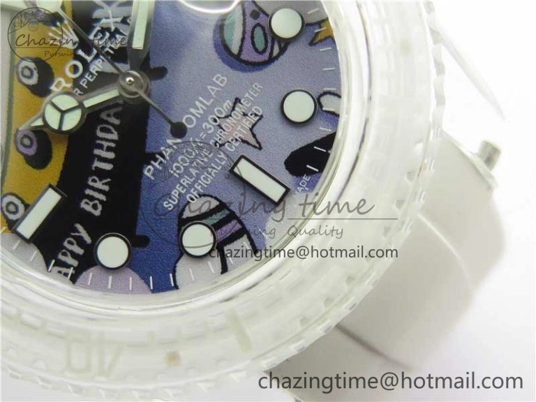 AllSeason Submariner Phantomlab Transparent 3AF Best Edition Blue Space Dial on White Rubber Strap VR 2618