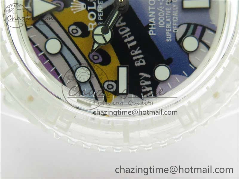 AllSeason Submariner Phantomlab Transparent 3AF Best Edition Blue Space Dial on White Rubber Strap VR 2618