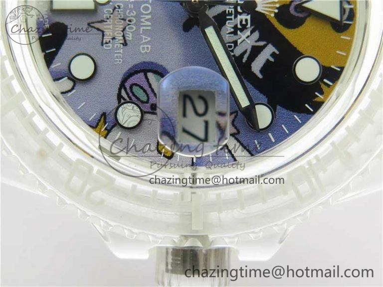 AllSeason Submariner Phantomlab Transparent 3AF Best Edition Blue Space Dial on White Rubber Strap VR 2618
