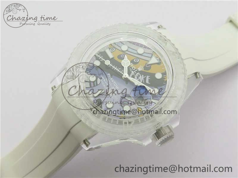 AllSeason Submariner Phantomlab Transparent 3AF Best Edition Blue Space Dial on White Rubber Strap VR 2618