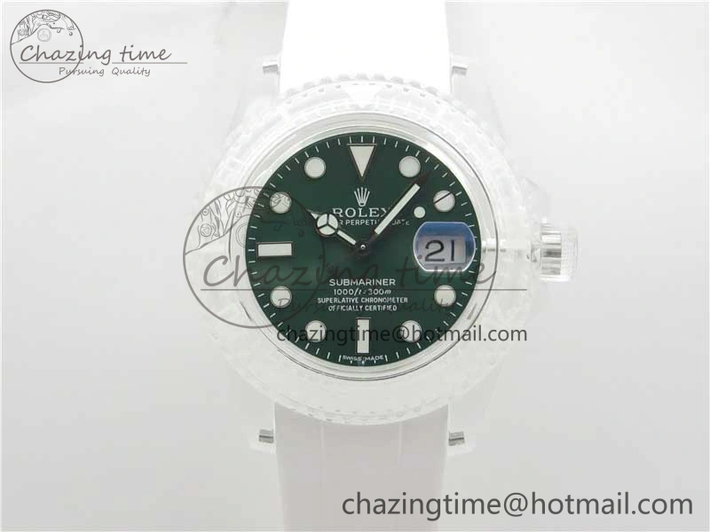 SmoothTexture Submariner Phantomlab Transparent 3AF Best Edition Green Dial on White Rubber Strap VR 2621