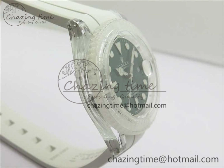 SmoothTexture Submariner Phantomlab Transparent 3AF Best Edition Green Dial on White Rubber Strap VR 2621