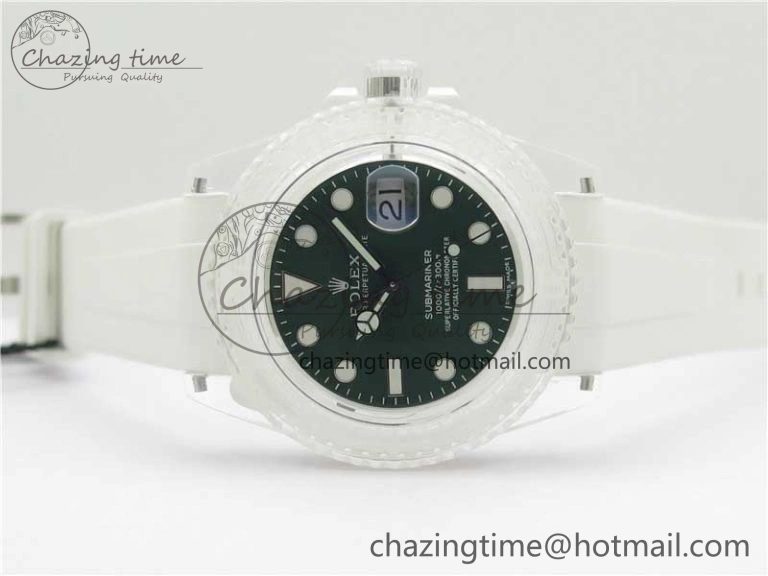 SmoothTexture Submariner Phantomlab Transparent 3AF Best Edition Green Dial on White Rubber Strap VR 2621