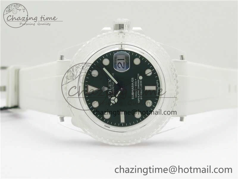 SmoothTexture Submariner Phantomlab Transparent 3AF Best Edition Green Dial on White Rubber Strap VR 2621
