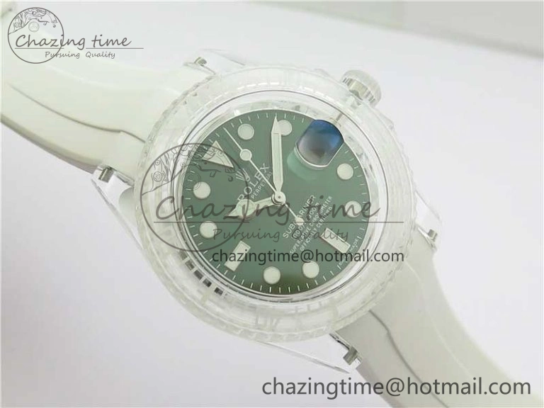 SmoothTexture Submariner Phantomlab Transparent 3AF Best Edition Green Dial on White Rubber Strap VR 2621
