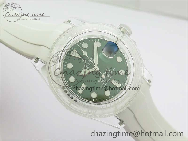 SmoothTexture Submariner Phantomlab Transparent 3AF Best Edition Green Dial on White Rubber Strap VR 2621