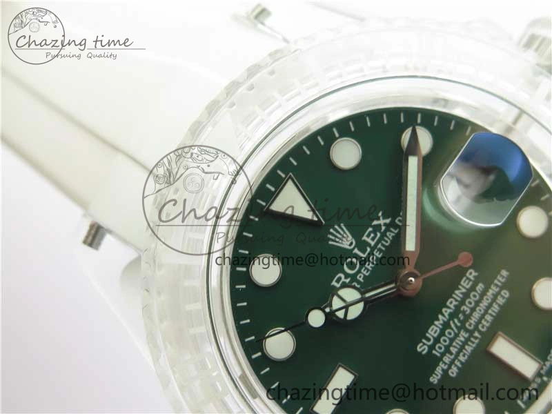 SmoothTexture Submariner Phantomlab Transparent 3AF Best Edition Green Dial on White Rubber Strap VR 2621