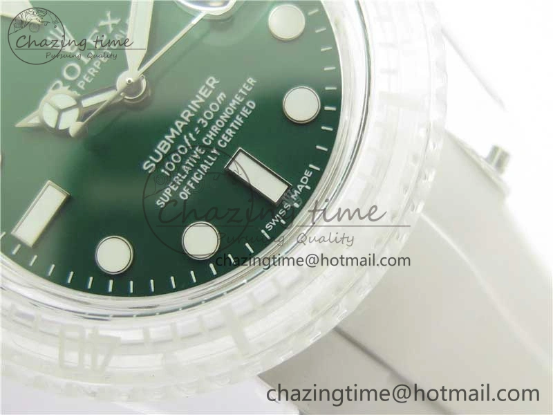SmoothTexture Submariner Phantomlab Transparent 3AF Best Edition Green Dial on White Rubber Strap VR 2621