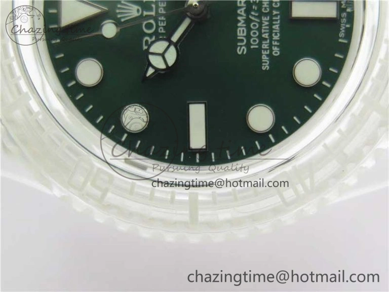 SmoothTexture Submariner Phantomlab Transparent 3AF Best Edition Green Dial on White Rubber Strap VR 2621
