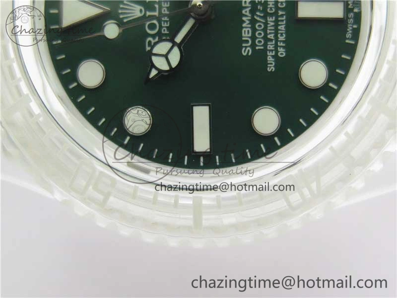 SmoothTexture Submariner Phantomlab Transparent 3AF Best Edition Green Dial on White Rubber Strap VR 2621