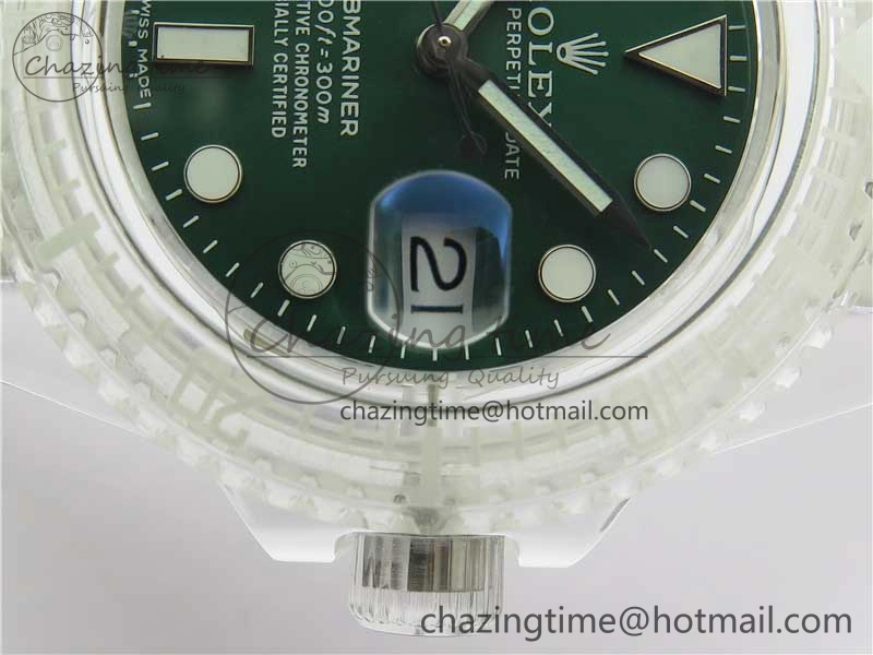 SmoothTexture Submariner Phantomlab Transparent 3AF Best Edition Green Dial on White Rubber Strap VR 2621