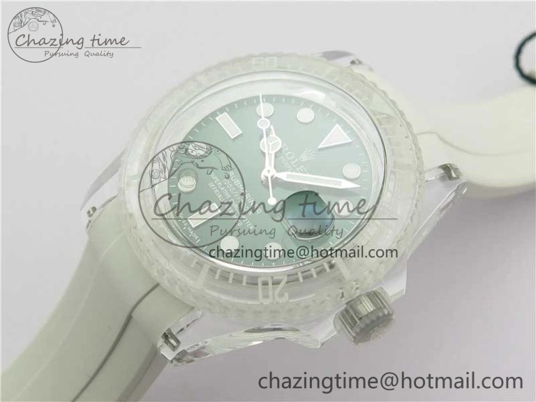SmoothTexture Submariner Phantomlab Transparent 3AF Best Edition Green Dial on White Rubber Strap VR 2621