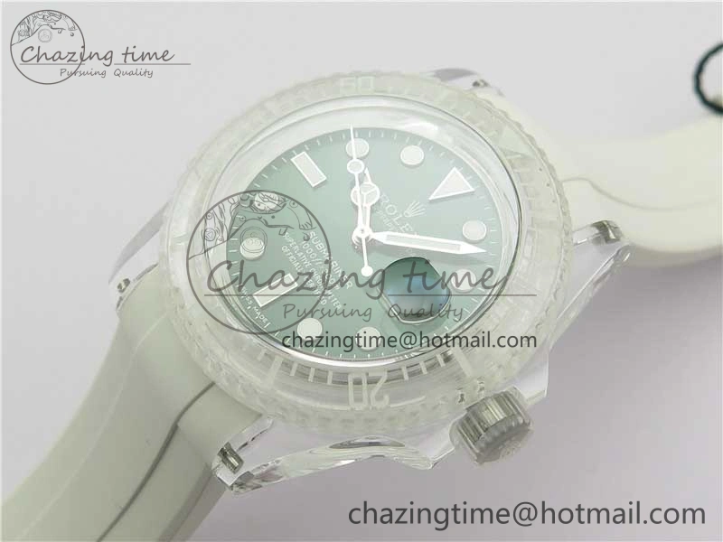 SmoothTexture Submariner Phantomlab Transparent 3AF Best Edition Green Dial on White Rubber Strap VR 2621