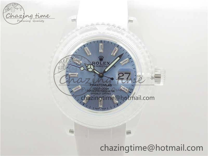 Submariner Phantomlab Transparent 3AF Best Edition Light Blue Dial on White Rubber Strap VR MoistureWicking 2619