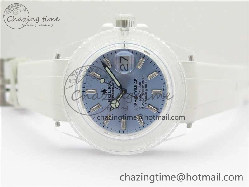 Submariner Phantomlab Transparent 3AF Best Edition Light Blue Dial on White Rubber Strap VR MoistureWicking 2619