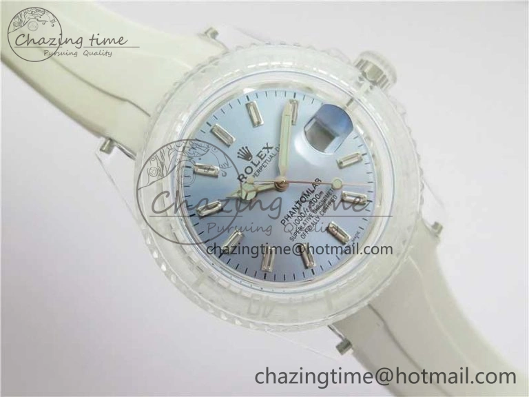 Submariner Phantomlab Transparent 3AF Best Edition Light Blue Dial on White Rubber Strap VR MoistureWicking 2619