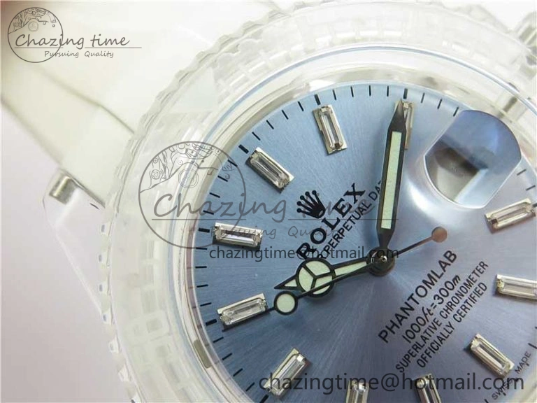 Submariner Phantomlab Transparent 3AF Best Edition Light Blue Dial on White Rubber Strap VR MoistureWicking 2619