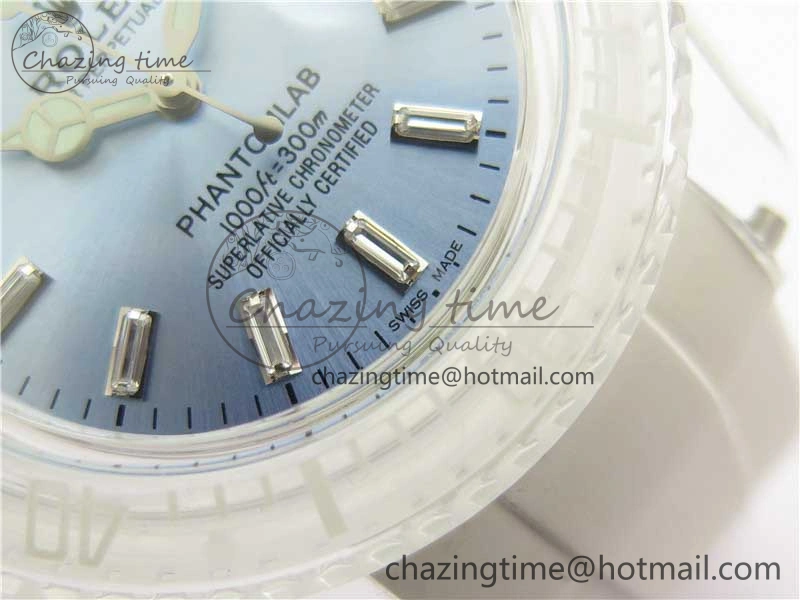 Submariner Phantomlab Transparent 3AF Best Edition Light Blue Dial on White Rubber Strap VR MoistureWicking 2619