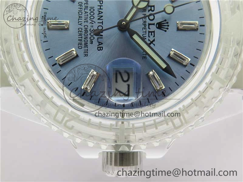 Submariner Phantomlab Transparent 3AF Best Edition Light Blue Dial on White Rubber Strap VR MoistureWicking 2619