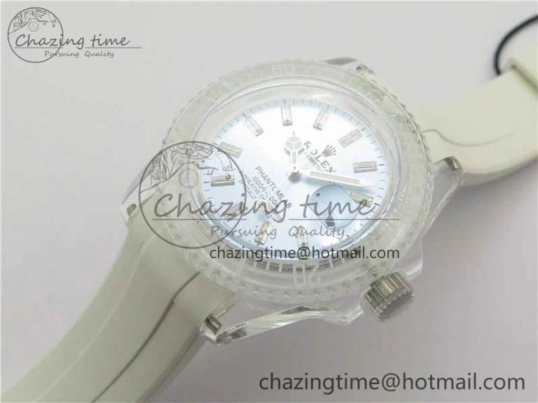 Submariner Phantomlab Transparent 3AF Best Edition Light Blue Dial on White Rubber Strap VR MoistureWicking 2619