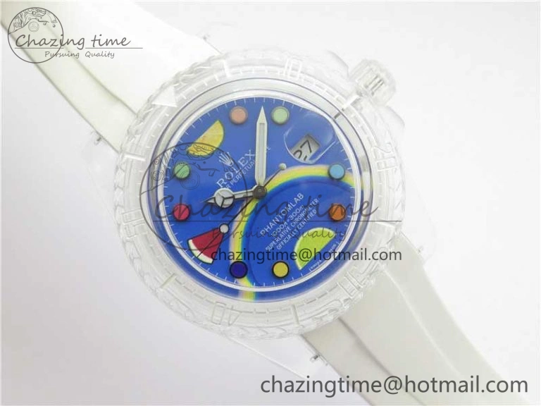 Submariner Phantomlab Transparent KZF Best Edition Blue Fruit Dial on White Rubber Strap VR Stretchable 2563