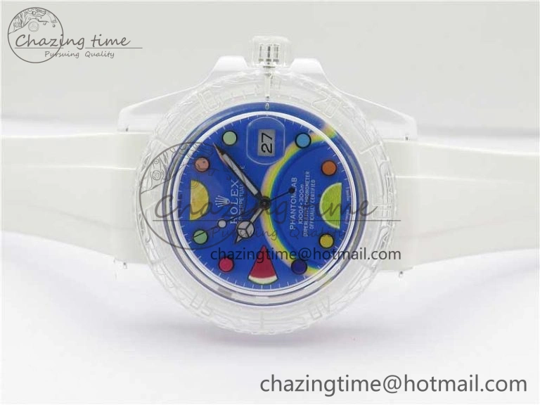 Submariner Phantomlab Transparent KZF Best Edition Blue Fruit Dial on White Rubber Strap VR Stretchable 2563