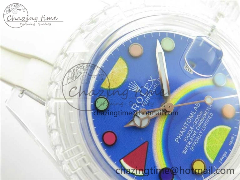 Submariner Phantomlab Transparent KZF Best Edition Blue Fruit Dial on White Rubber Strap VR Stretchable 2563