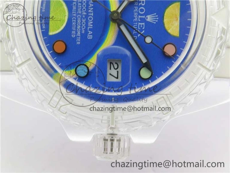 Submariner Phantomlab Transparent KZF Best Edition Blue Fruit Dial on White Rubber Strap VR Stretchable 2563