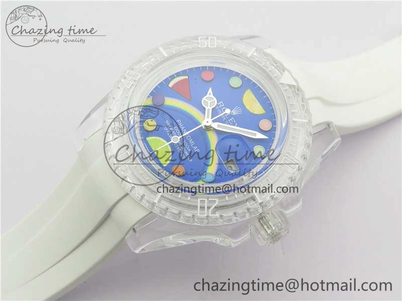 Submariner Phantomlab Transparent KZF Best Edition Blue Fruit Dial on White Rubber Strap VR Stretchable 2563