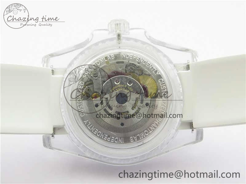 AllSeason Submariner Phantomlab Transparent KZF Best Edition Blue Moon Dial on White Rubber Strap VR 2564
