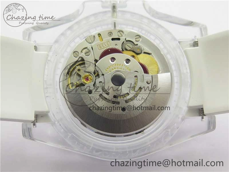 AllSeason Submariner Phantomlab Transparent KZF Best Edition Blue Moon Dial on White Rubber Strap VR 2564