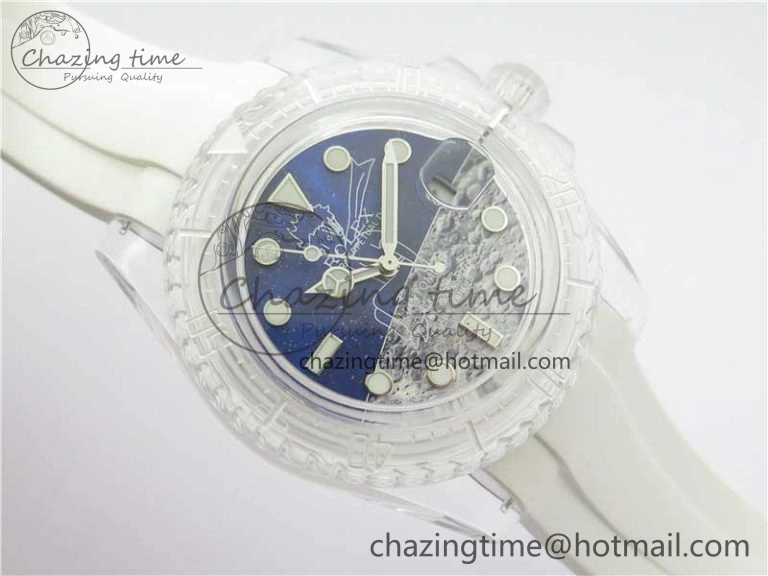 AllSeason Submariner Phantomlab Transparent KZF Best Edition Blue Moon Dial on White Rubber Strap VR 2564