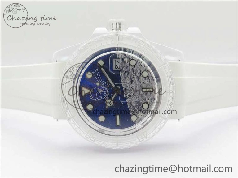 AllSeason Submariner Phantomlab Transparent KZF Best Edition Blue Moon Dial on White Rubber Strap VR 2564
