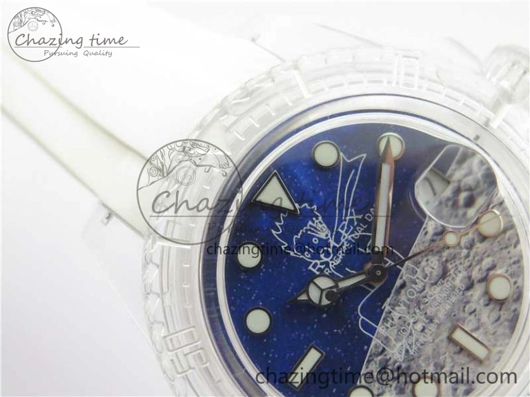 AllSeason Submariner Phantomlab Transparent KZF Best Edition Blue Moon Dial on White Rubber Strap VR 2564