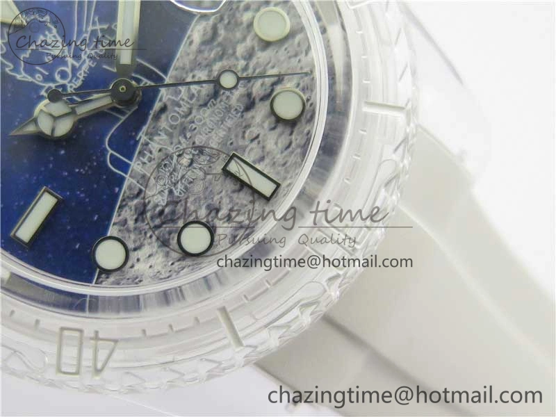 AllSeason Submariner Phantomlab Transparent KZF Best Edition Blue Moon Dial on White Rubber Strap VR 2564