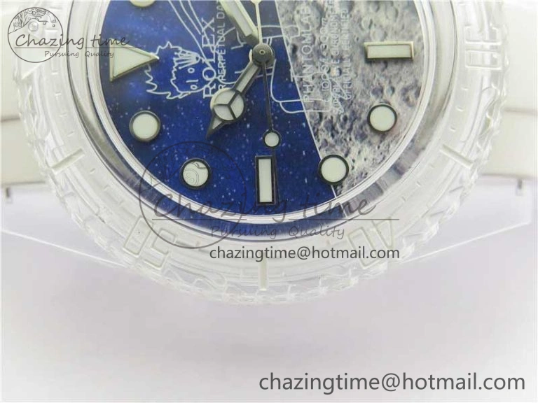 AllSeason Submariner Phantomlab Transparent KZF Best Edition Blue Moon Dial on White Rubber Strap VR 2564