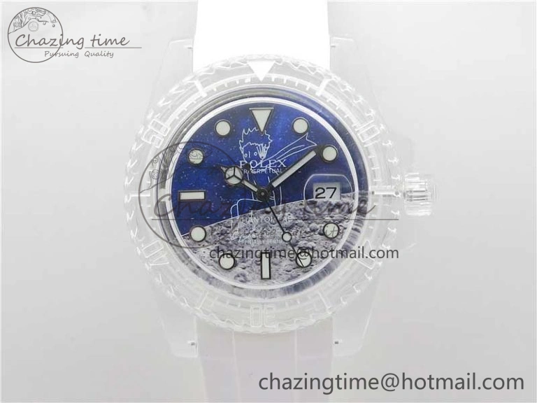 AllSeason Submariner Phantomlab Transparent KZF Best Edition Blue Moon Dial on White Rubber Strap VR 2564