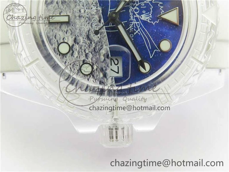 AllSeason Submariner Phantomlab Transparent KZF Best Edition Blue Moon Dial on White Rubber Strap VR 2564