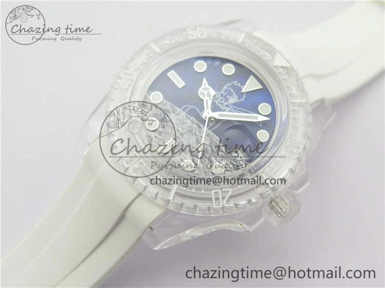 AllSeason Submariner Phantomlab Transparent KZF Best Edition Blue Moon Dial on White Rubber Strap VR 2564