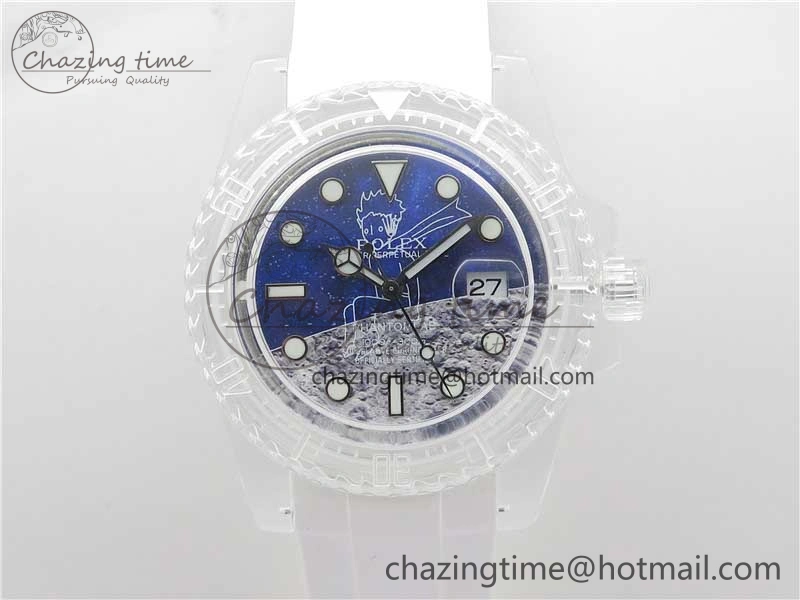 AllSeason Submariner Phantomlab Transparent KZF Best Edition Blue Moon Dial on White Rubber Strap VR 2564
