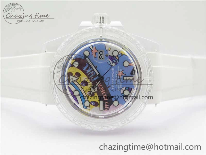 Submariner Phantomlab Transparent KZF Best Edition Blue Space Dial on White Rubber Strap VR AllSeason 2566