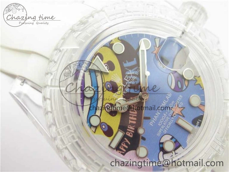 Submariner Phantomlab Transparent KZF Best Edition Blue Space Dial on White Rubber Strap VR AllSeason 2566