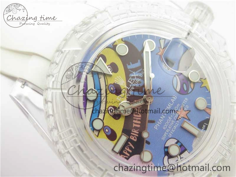 Submariner Phantomlab Transparent KZF Best Edition Blue Space Dial on White Rubber Strap VR AllSeason 2566