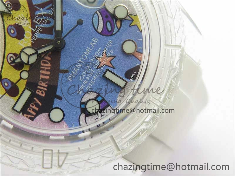 Submariner Phantomlab Transparent KZF Best Edition Blue Space Dial on White Rubber Strap VR AllSeason 2566