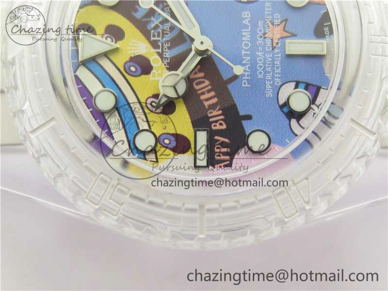 Submariner Phantomlab Transparent KZF Best Edition Blue Space Dial on White Rubber Strap VR AllSeason 2566