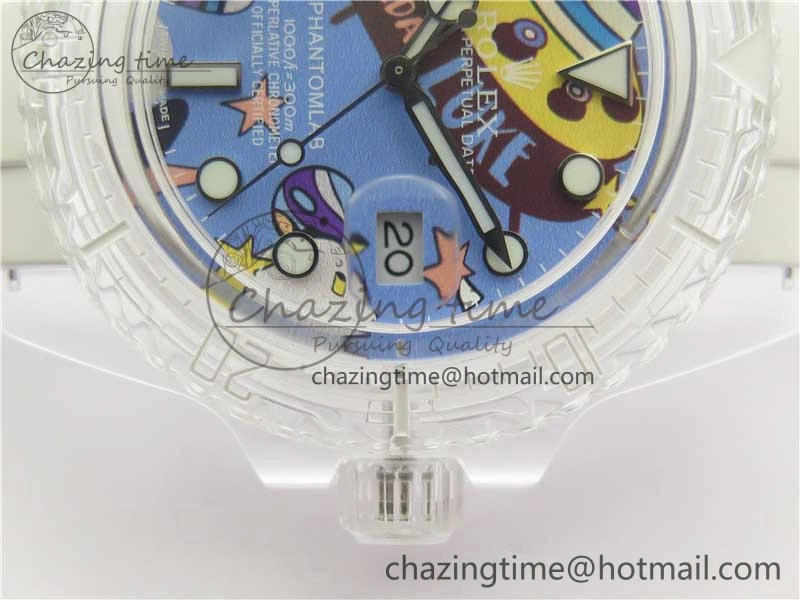 Submariner Phantomlab Transparent KZF Best Edition Blue Space Dial on White Rubber Strap VR AllSeason 2566