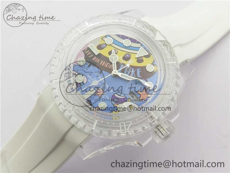 Submariner Phantomlab Transparent KZF Best Edition Blue Space Dial on White Rubber Strap VR AllSeason 2566