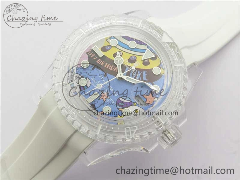 Submariner Phantomlab Transparent KZF Best Edition Blue Space Dial on White Rubber Strap VR AllSeason 2566