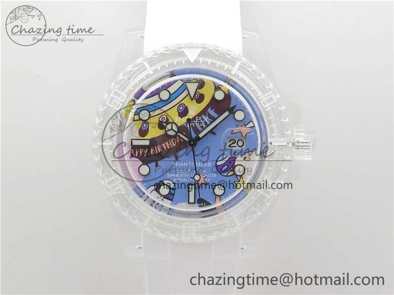 Submariner Phantomlab Transparent KZF Best Edition Blue Space Dial on White Rubber Strap VR AllSeason 2566